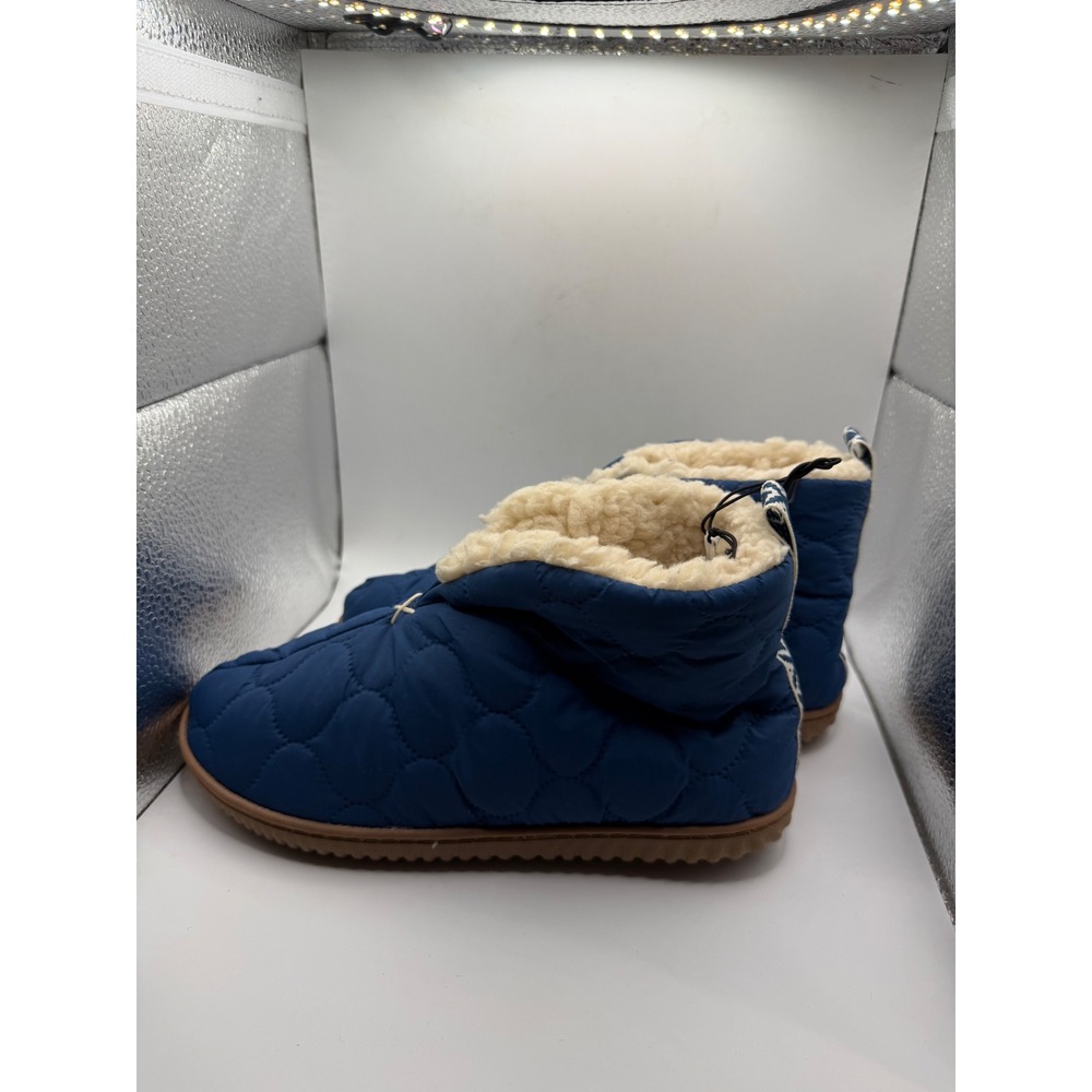 Dearfoams Deep Oasis Quilted Slipper Boots Blue Faux Shearling Memory Foam S 5-6
